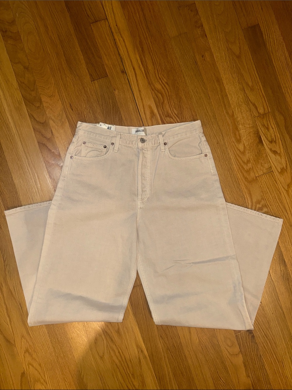 Agolde Wide Leg Flare Jeans in Light Beige